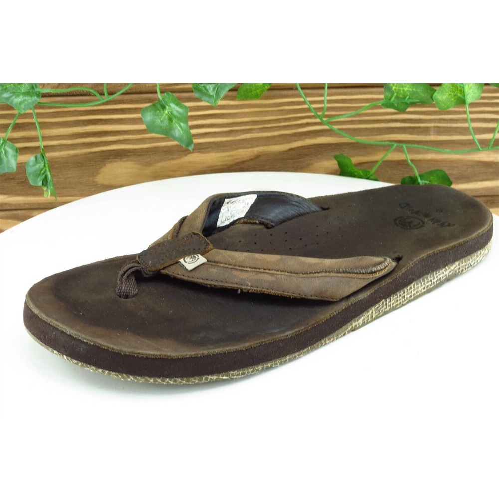 Ocean Minded‎ Size 9 M Brown Flip Flop Leather Men Shoes 9395096